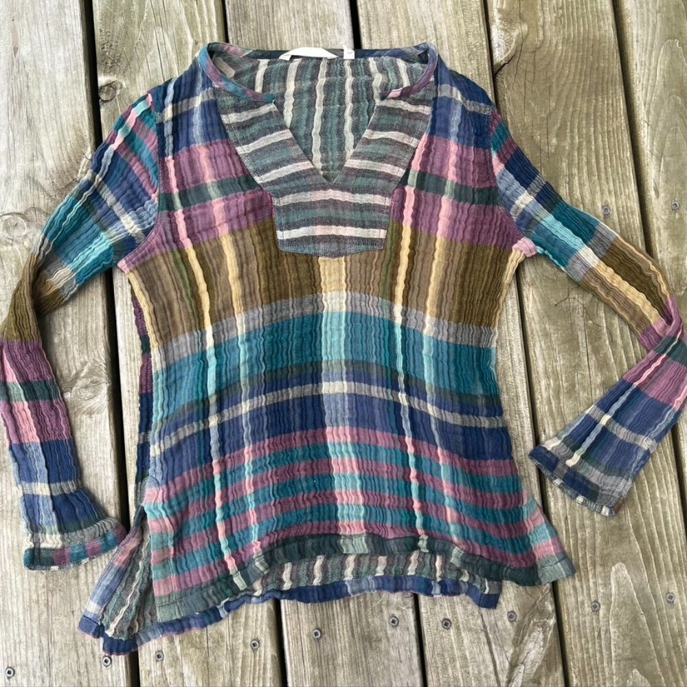** Soft Surroundings Rustic Plaid Top Split Neck … - image 2